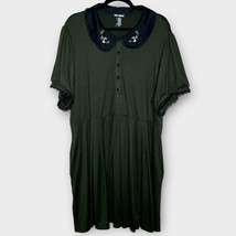 HOT TOPIC Mushroom Embroidered Peter Pan collar olive green dress plus size 3X - £26.78 GBP