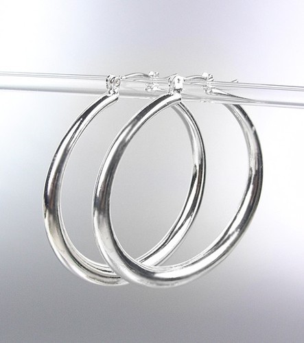 Primary image for NEW Silver Plated Metal 1" Diameter Hoop Earrings