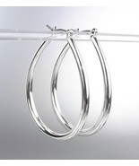 NEW Silver Plated Metal Tear Drop 1 1/2&quot; Long Hoop Earrings - £7.80 GBP