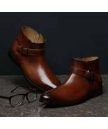 New Pure Handmade Brown Leather Ankle Strap Boots for Men&#39;s - £146.13 GBP