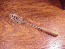 Wooden Handle Slotted Spoon, Wood, old - $7.95
