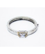 Silver Tone Metal Bangle Bracelet Rhinestone Crystals Open Box Closure - $28.48 CAD
