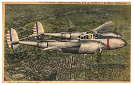 Lockheed Lightning Interceptor Flight over Southern California Airplane Postcard - £7.75 GBP