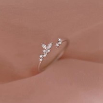 Narrow Band Cubic Zirconia Butterfly 925 Sterling Silver Adjustable Open Rings F - £11.43 GBP