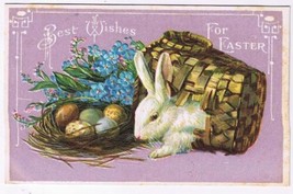 Easter Postcard Embossed Rabbit Basket Forget Me Nots Eggs - £1.64 GBP