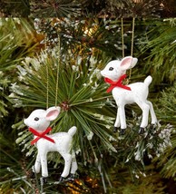 NWT WONDERSHOP 2023 Box of 2 Retro White Resin Deer Set Xmas Tree Ornament - £11.06 GBP