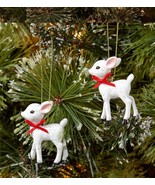 NWT WONDERSHOP 2023 Box of 2 Retro White Resin Deer Set Xmas Tree Ornament - £11.02 GBP
