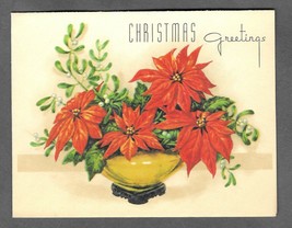 Vintage 1940s Wwii Era Christmas Greeting Holiday Card Poinsettias Rust Craft - £11.62 GBP