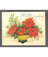 VINTAGE 1940s WWII ERA Christmas Greeting Holiday Card POINSETTIAS Rust ... - $14.84