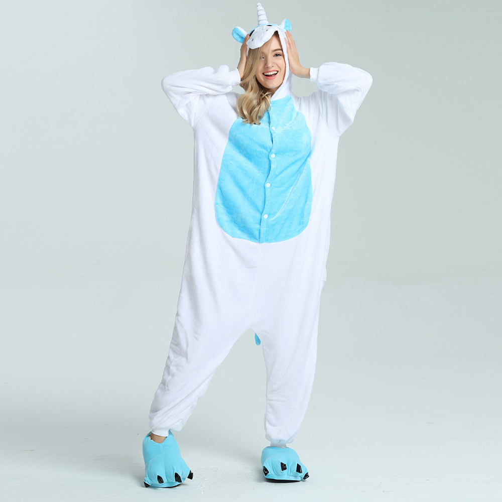 Adult Kigurumi Animal Onesies Jumpsuit Costume Pajamas Sleepwear Unicorn Blue