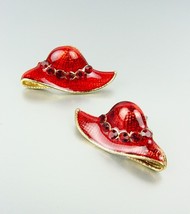Vibrant Society Red Laquer Enamel Red CZ Crystals Gold Red Hat Post Earrings - £4.01 GBP