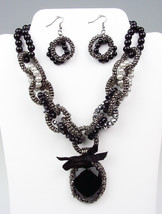 Victorian Black Crystal Pearls Crystals Antique Chains Necklace Earrings... - $17.99