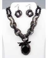 Victorian Black Crystal Pearls Crystals Antique Chains Necklace Earrings... - £14.14 GBP