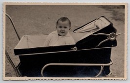 RPPC Baby With Big Smile In Carriage Stroller Real Photo Postcard D45 - $4.95