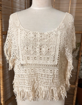 Vintage Y2K Passport Crochet Top Hippie Retro Grunge Earthy Boho Feminine Fall S - £22.41 GBP