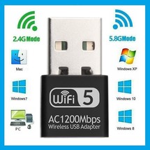 Wireless Lan Usb Pc Wifi Adapter Network 802.11Ac 1200Mbps Dual Band 2.4G / 5G - £15.17 GBP