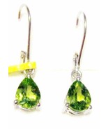 GREEN PERIDOT PEAR SOLITAIRE DANGLE EARRINGS, PLATINUM / SILVER , 1.40(T... - $39.99