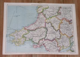 1943 Original Wwii Vintage Map Of Southern Wales Pembroke Cardigan Carmarthen - $22.40