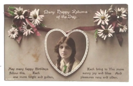 Many Happy Returns of the Day Portrait Young Lady Rotary Postcard c1910s London - £7.97 GBP