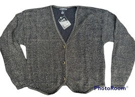 NWT VTG 90s Button Cardigan One Ramie Blend Black &amp; Gold Metallic Sweate... - $366.46 MXN