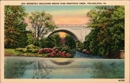 Philadelphia PA Roosevelt Boulevard Bridge Pennypack Creek Linen Postcard - $2.92
