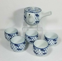 Celadon Tea Set 6 Pc Porcelain Vintage Blue Side Handle Teapot Tea Cup Japan - £45.45 GBP