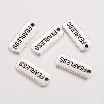 5 Word Charms FEARLESS Pendants Inspirational Antiqued Silver Jewelry Tags - £3.76 GBP