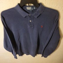 vintage 90s 2000s polo ralph lauren long sleeve rugby shirt Blue Red pon... - £30.26 GBP