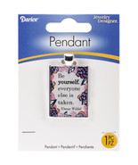 Jewelry Pendant with Quote Silver with Floral Print 30 x 44 mm - $27.92 CAD