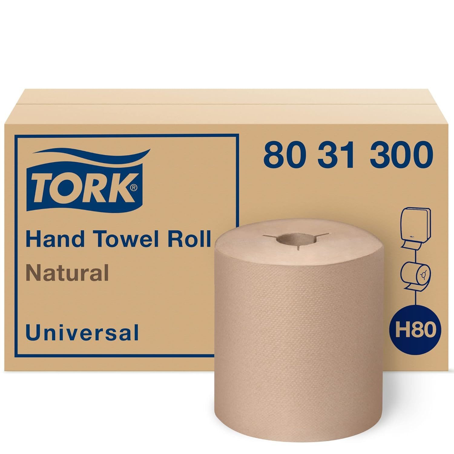 Tork Hand Towel Roll Natural H80, Universal, 100% Recycled Fiber, 6 Rolls x 800