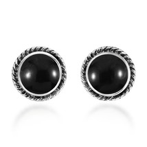 Classic &amp; Stylish Round Black Onyx Inlays on Sterling Silver Stud Earrings - £13.49 GBP