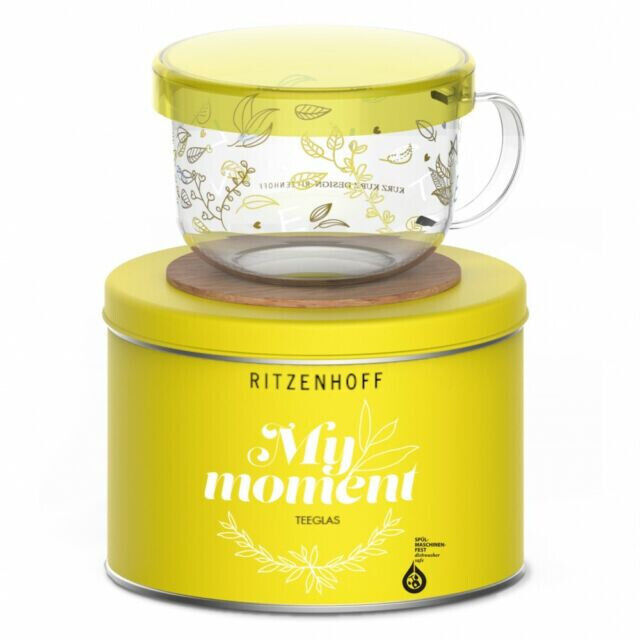 Ritzenhoff My Moment - Yellow tea glass mug with lid and coaster 0,4Lt / 13.52oz - $44.95