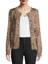 Time And Tru Women&#39;s Crew Neck Cardigan Sweater LARGE (12-14) Leopard Print NEW - £13.47 GBP
