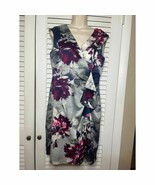 Donna Ricco Elegant Floral  Dress  Ruffle Detail  Grey Burgundy Watercol... - $27.99 CAD