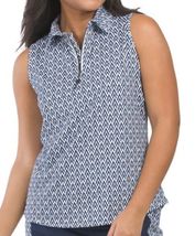 NWT BELYN KEY Navy Blue Skyline Print Keystone Sleeveless Golf Shirt XS S M L XL image 2
