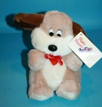 Plush Parade Dog Ace Novelty Beige Plushie Bow Brown Ears Soft Toy New Vtg 1988 - £18.56 GBP