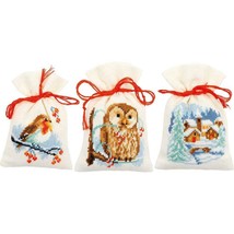 DIY Vervaco Winter Bird Owl Snow Potpourri Gift Bag Cross Stitch Kit set/3 - £19.87 GBP