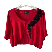Dressbarn Collection Women’s 22/24 Red Cropped Cardigan with Black Flora... - $25.20