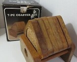 Vintage wood cork coaster set w/ stand in box Clorwood dist. Taiwan  - $19.79