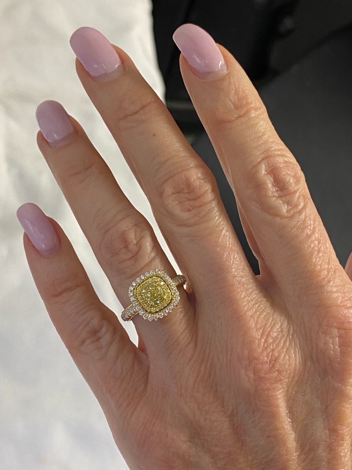 1.42 TCW GIA Kostüm Intense Gelb Kissen Brilliant Diamant Halo Ring 18k Gold Item image 8