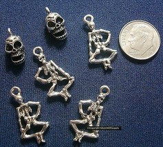 4 Skeletons 2 Skulls silver plated zinc charms pendant earrings findings cfp067 - £1.54 GBP