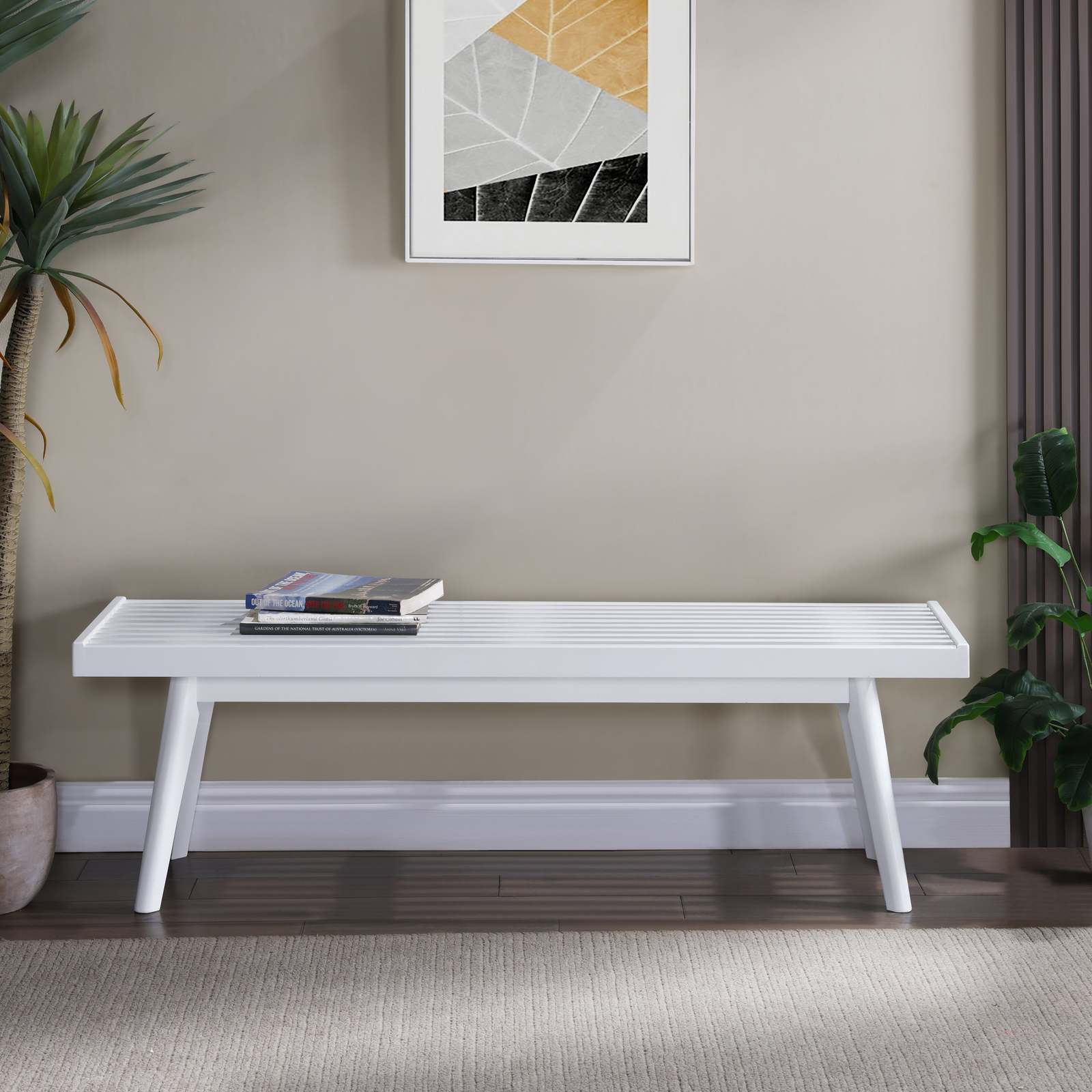 Larwich White Slatted Wood Bench - $124.99