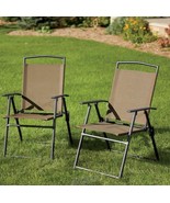 Textilene Folding Chair Armchair 2-Pack Brown Adjustable Back Armrests F... - $75.99