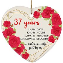 hdhshop24 37 Years Rose Flower Heart Frame Ornament Ceramic 3 inch 37th Wedding  - £15.78 GBP