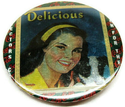 Coca Cola Collectable &quot;Delicious&quot; Girl Badge Button Pinback Vintage - £11.86 GBP