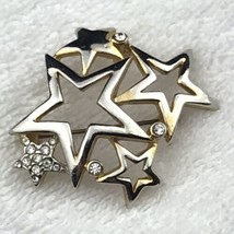Stars Pin Brooch Gold Tone Jeweled - $9.95