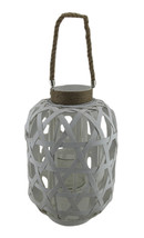 Scratch &amp; Dent White Woven Wood Lattice Candle Lantern with Rope Handle - £21.13 GBP