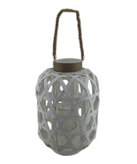 Scratch &amp; Dent White Woven Wood Lattice Candle Lantern with Rope Handle - £21.13 GBP