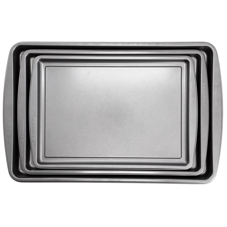 Gibson Home Love To Bake Nonstick Steel Jelly Roll 3 Piece Baking Sheet ... - $39.25