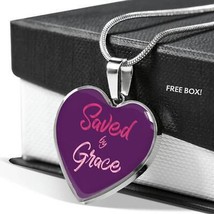 Christian Saved By Grace Heart Necklace Stainless Steel or 18k Gold Pendant 18- - £30.33 GBP+
